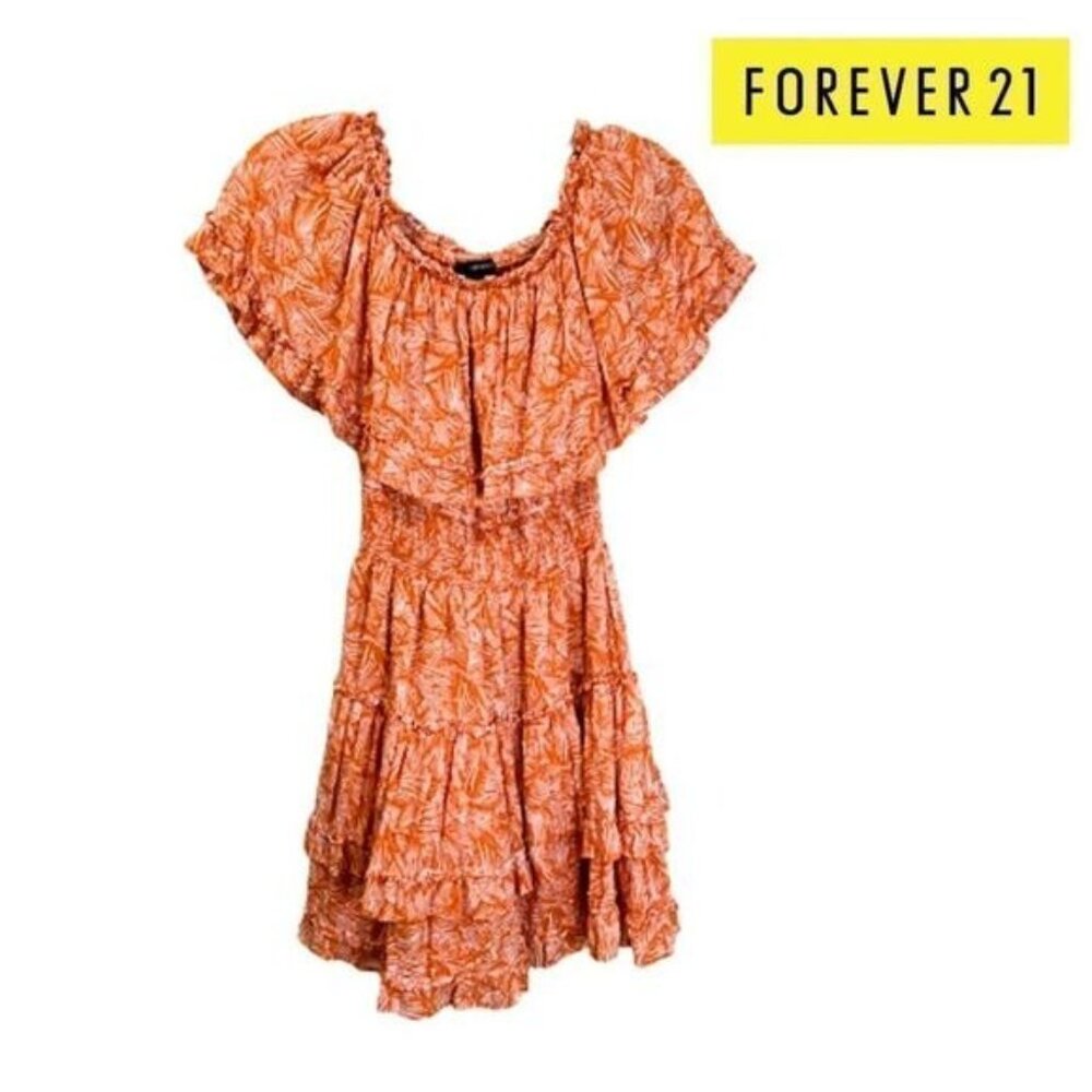 Forever 21 Women's Off-the-Shoulder Flounce Layer Tiered‎ Mini Dress